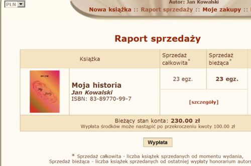 przykładowy zrzut ekranu z informacjami o sprzedaży